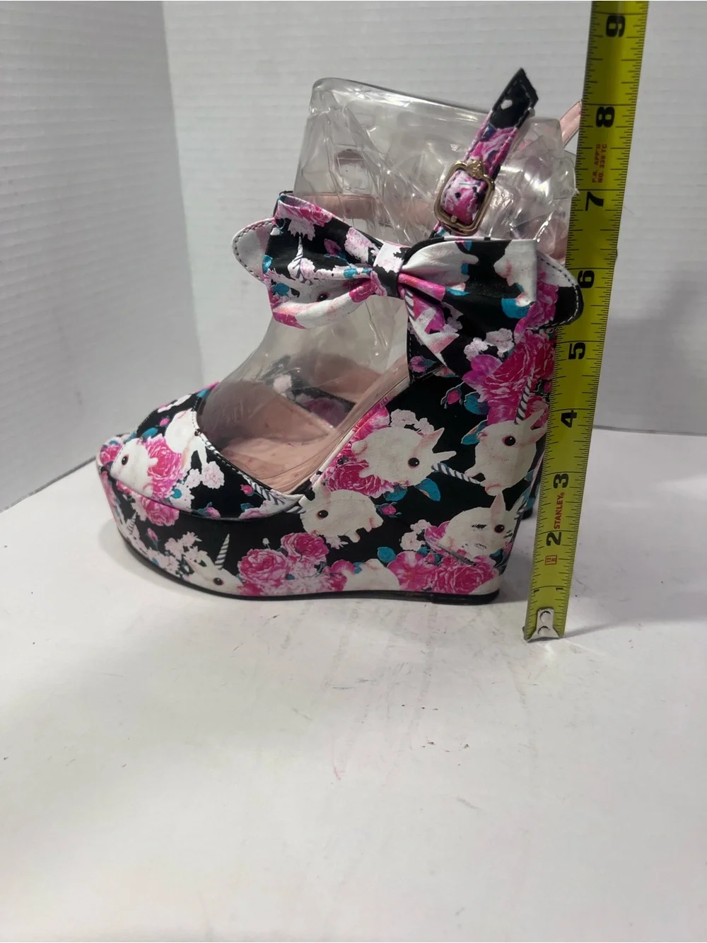 Iron Fist Pink & Black Floral Platform Wedges with Bow